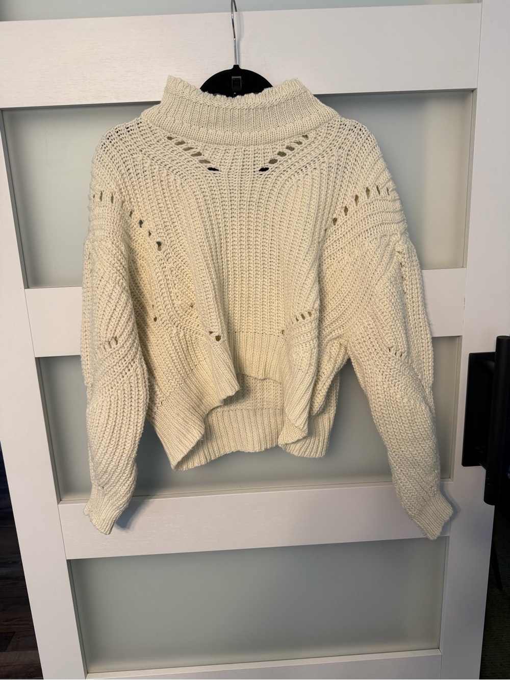wild fable Cream Open-Stitch Turtleneck Sweater